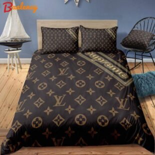 Louis vuitton supreme brown premium luxury bedding sets,bed sets, bedroom sets, comforter sets, duvet cover, bedspread Bedding Sets