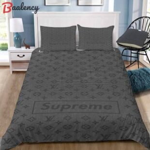 Louis vuitton supreme grey luxury brand logo premium bedding sets,bed sets, bedroom sets, comforter sets, duvet cover, bedspread Bedding Sets