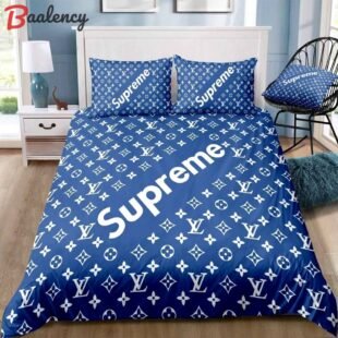 Louis vuitton supreme blue luxury premium bedding sets,bed sets, bedroom sets, comforter sets, duvet cover, bedspread Bedding Sets